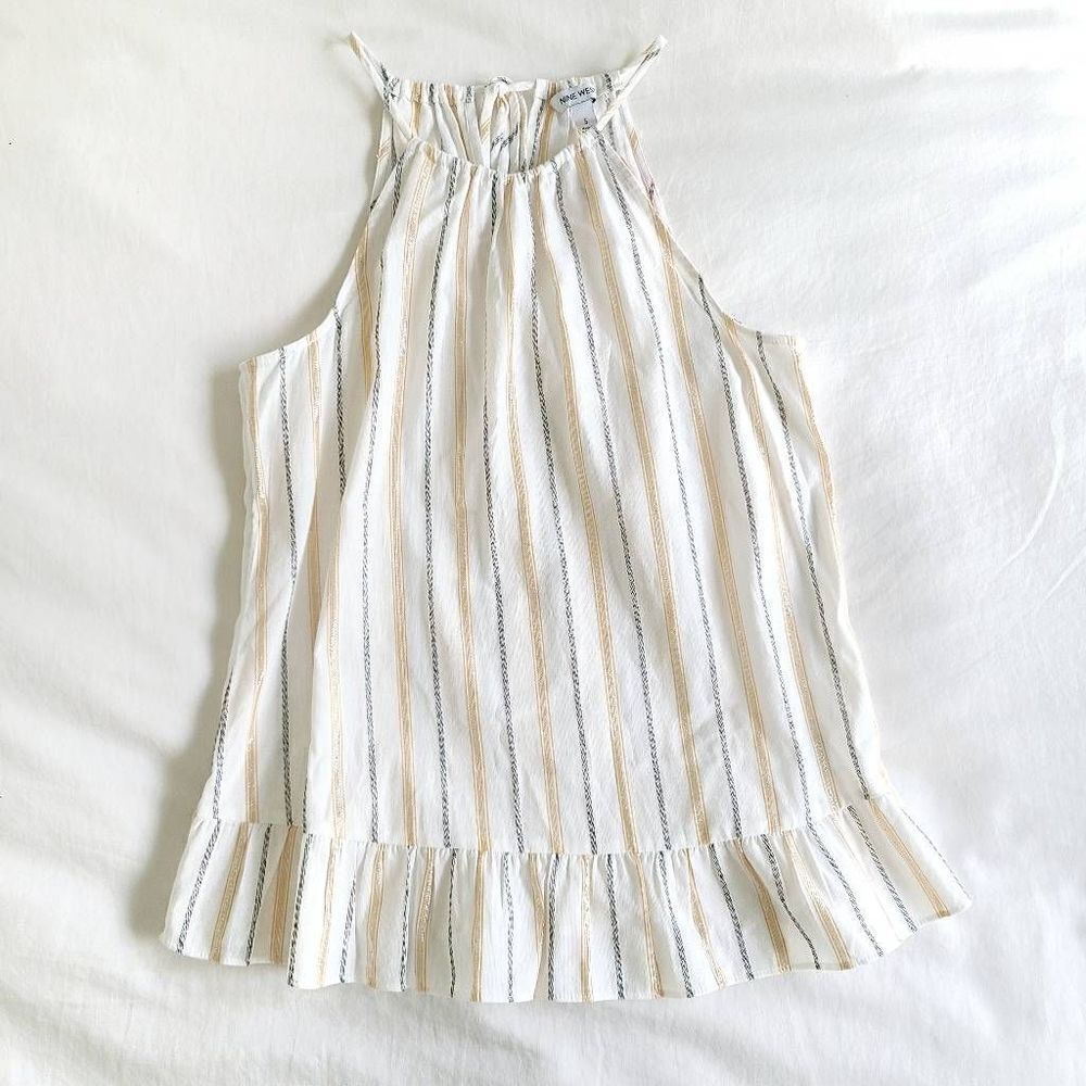 Nine West Tank Top Womens Small‎ Ivory Striped Sleeveless Summer Beach Wear
